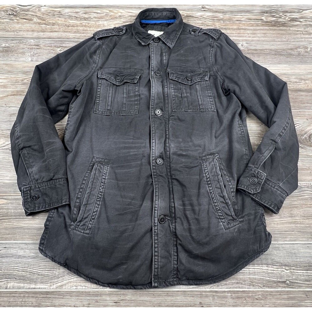 Y2K American Eagle Utility Military Jacket‎ Grey Plaid Men’s LT Soft Canvas VTG